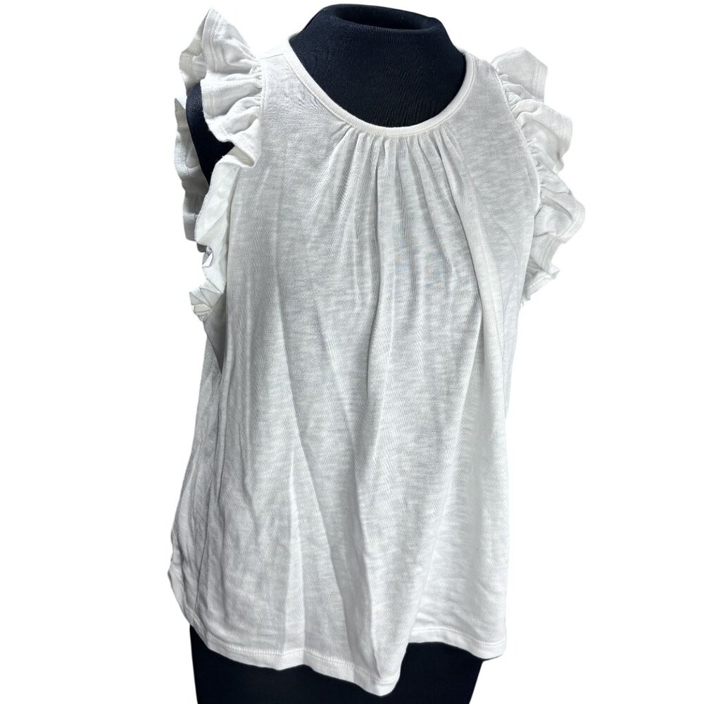 Loft White Ruffle Sleeve Tank Top For Women L Lightweight Stylish
